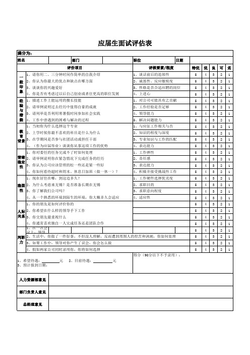 应届生公司面试评估表