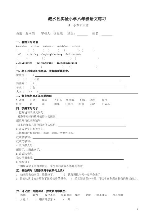 苏教版小学语文六年级9小草和大树