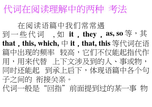 名师指津高考总复习英语(配人教)教师课件：第一部分代词在阅读理解中的两种考法