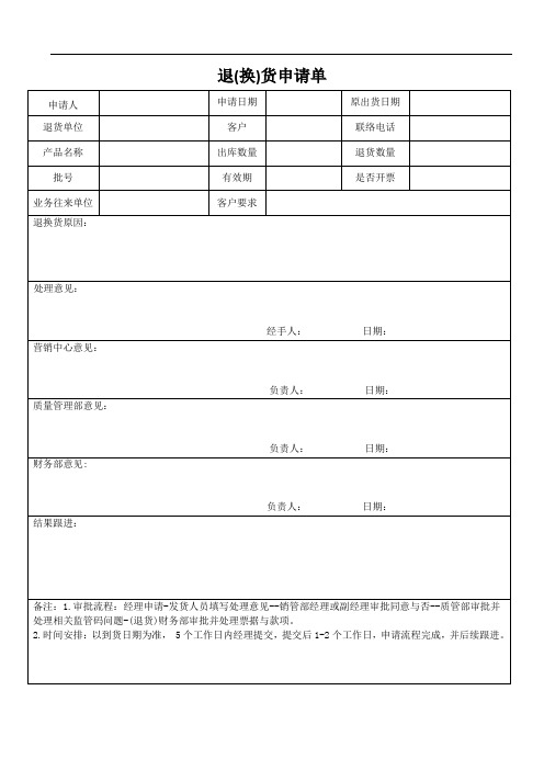 退换货申请单