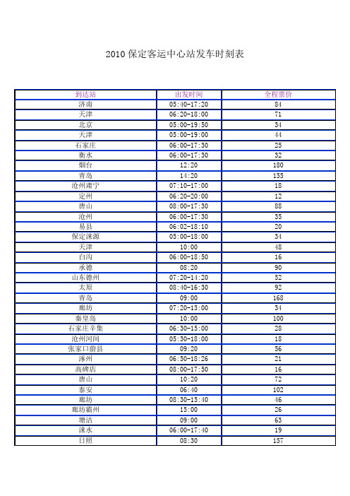 2010保定客运中心站发车时刻表