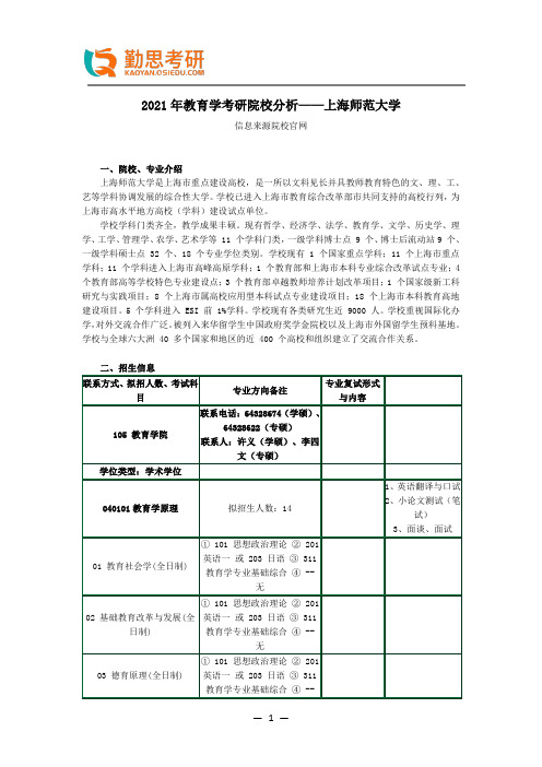 2021年教育学考研院校分析——上海师范大学