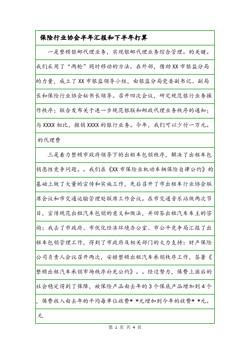 保险行业协会半年汇报和下半年打算.doc