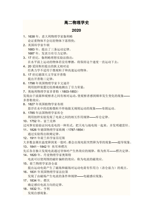 高二物理学史(最全)