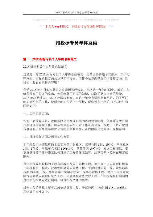 2018年招投标专员年终总结-推荐word版 (11页)