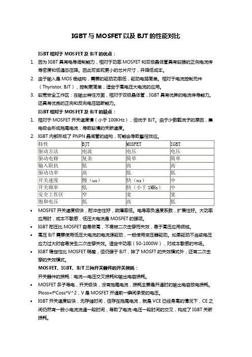 IGBT与MOSFET以及BJT的性能对比