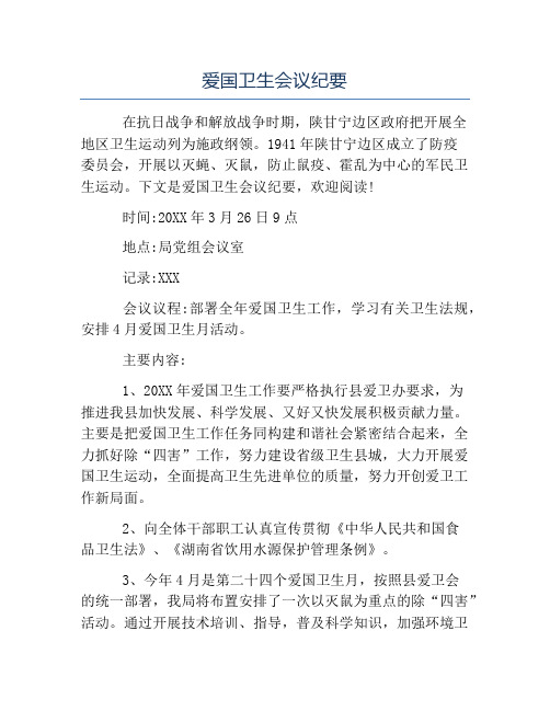 会议纪要-爱国卫生会议纪要