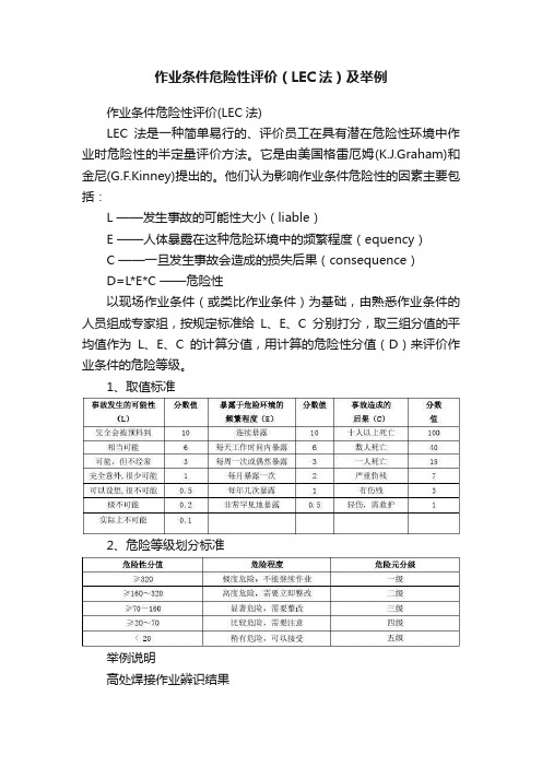 作业条件危险性评价（LEC法）及举例