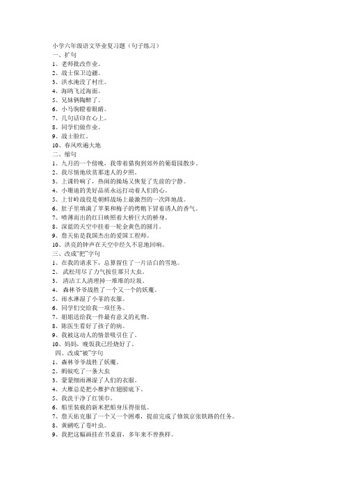 小学六年级语文毕业复习题句子(花园)
