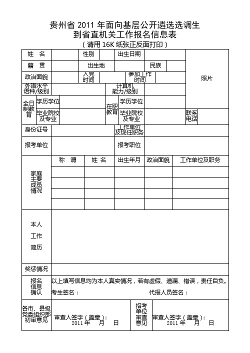 贵州省2011年面向基层公开遴选选调生