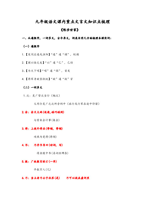 2023年人教版九年级语文课内重点文言文知识点梳理