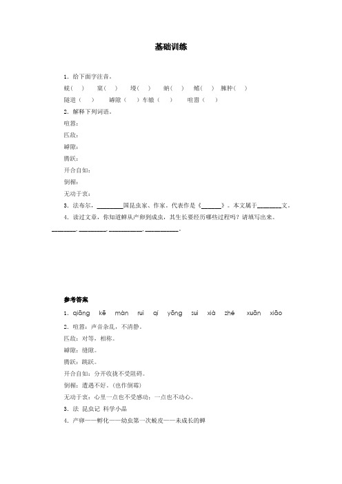 人教部编版八年级语文上册《蝉》基础训练(含答案)