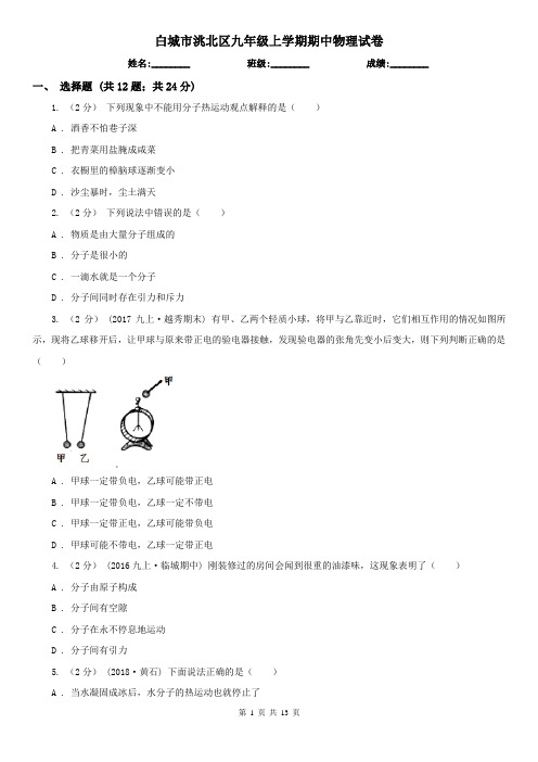 白城市洮北区九年级上学期期中物理试卷