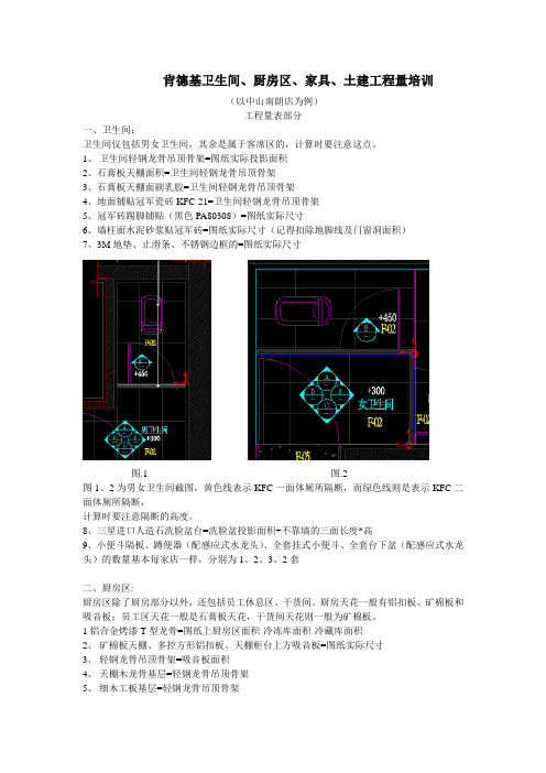 肯德基卫生间、厨房区、家具、土建工程量培训