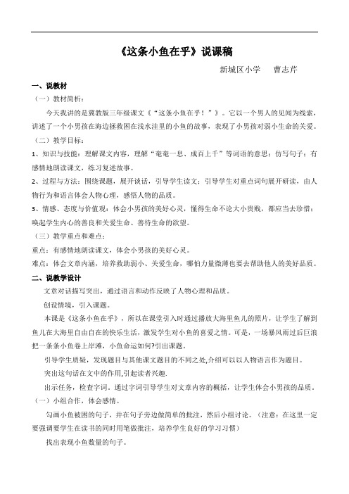 《这条小鱼在乎》说课稿
