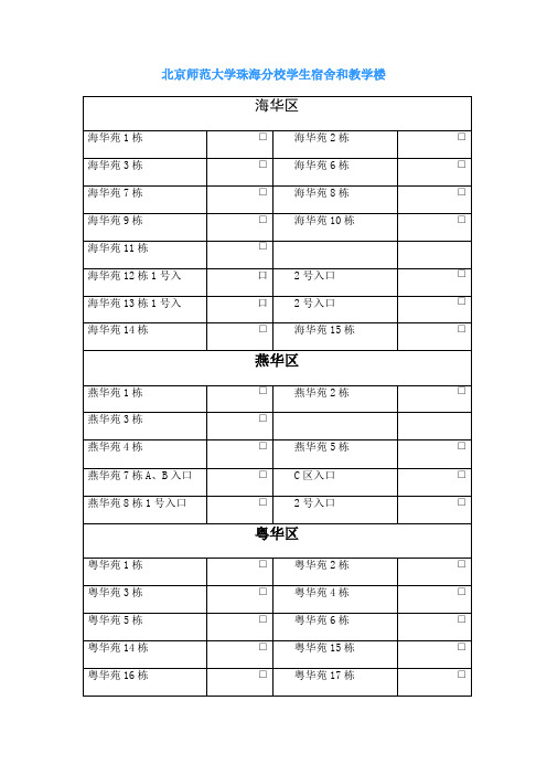 北京师范大学珠海分校宿舍教学楼一览表