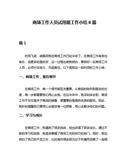 商场工作人员试用期工作小结6篇
