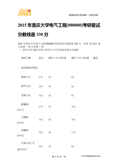 2015年重庆大学电气工程[080800]考研复试分数线是330分