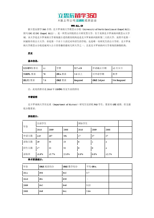 2017年美国北卡罗来纳大学教堂山分校历史专业介绍