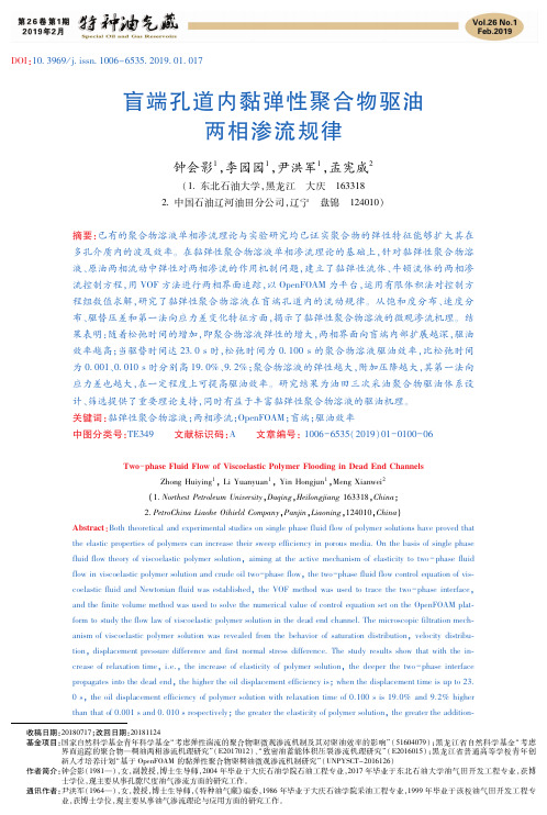 盲端孔道内黏弹性聚合物驱油两相渗流规律
