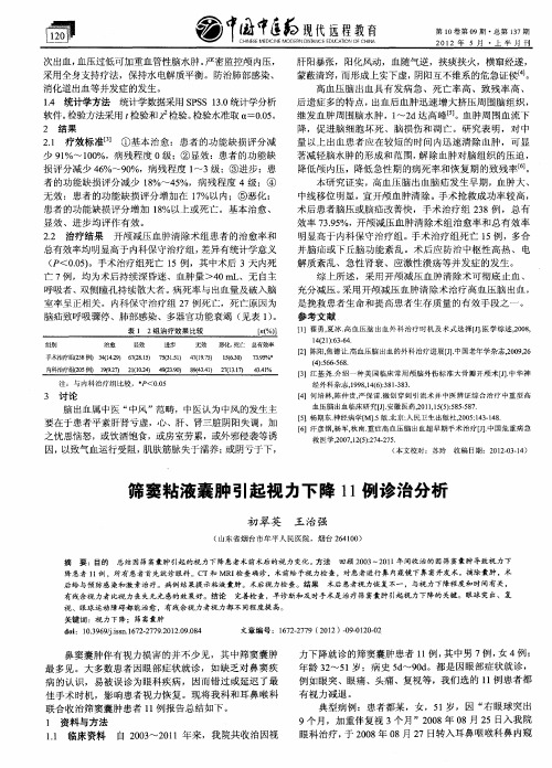 筛窦粘液囊肿引起视力下降11例诊治分析