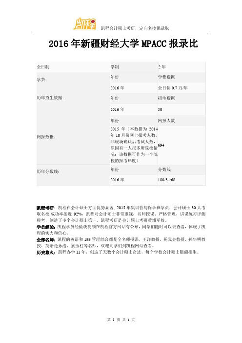 2016年新疆财经大学MPACC报录比
