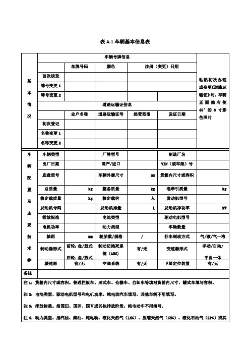 道路运输企业车辆技术档案表