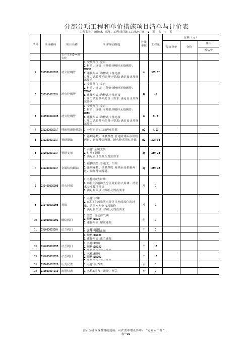 消防工程-分部分项工程和单价措施项目清单与计价表