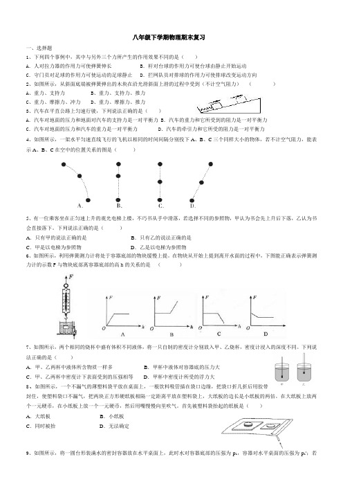2014年八年级下册物理期末统考试卷