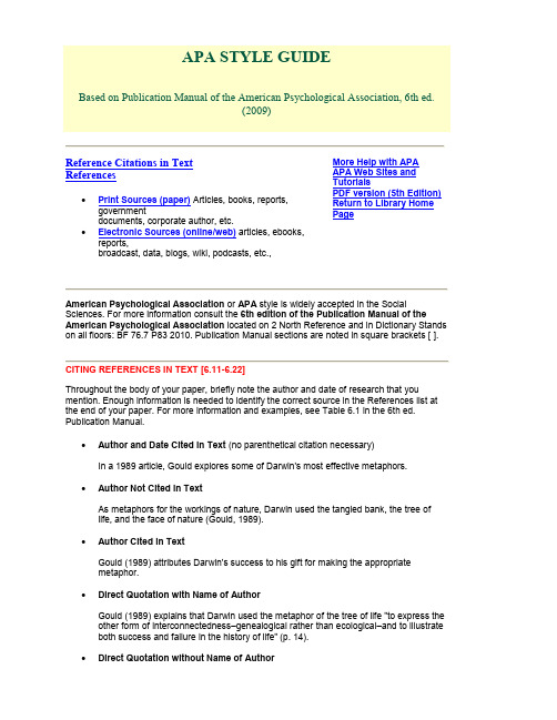 APA STYLE GUIDE 6th Edition