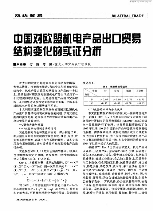 中国对欧盟机电产品出口贸易结构变化的实证分析