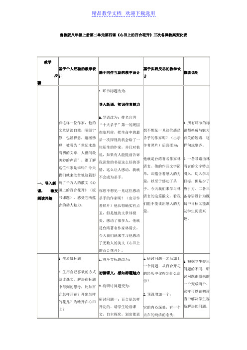 [教学设计]《心田上的百合花开》三次备课变化表精品教案