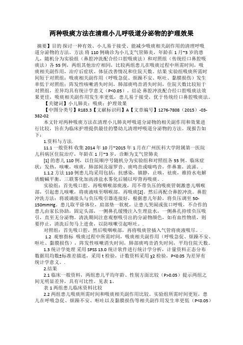 两种吸痰方法在清理小儿呼吸道分泌物的护理效果