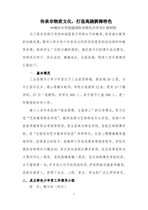 菊河小学特色少年宫建设汇报材料