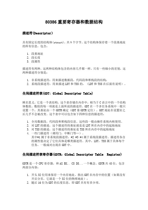 80386重要寄存器和数据结构