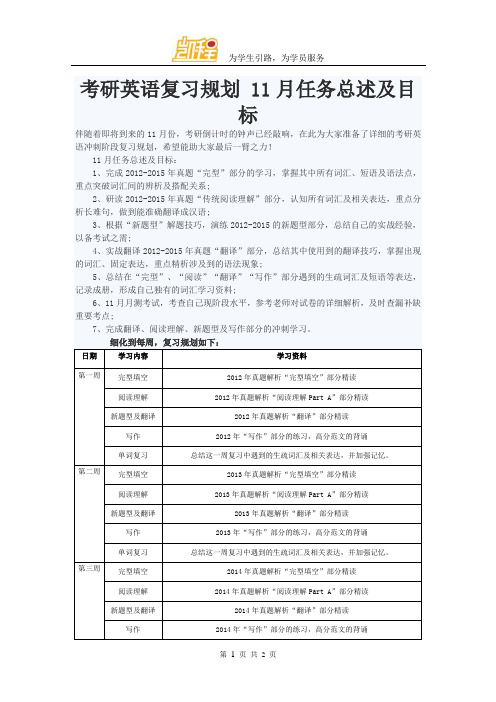 考研英语复习规划 11月任务总述及目标