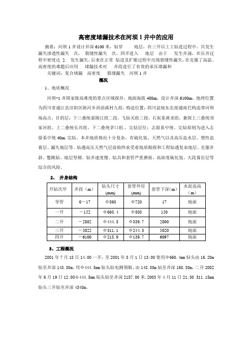 高密度堵漏技术在河坝1井中的应用