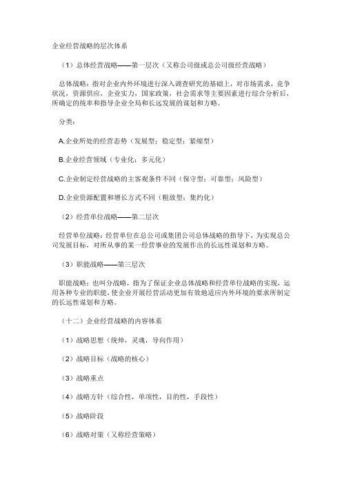 企业经营战略的层次体系