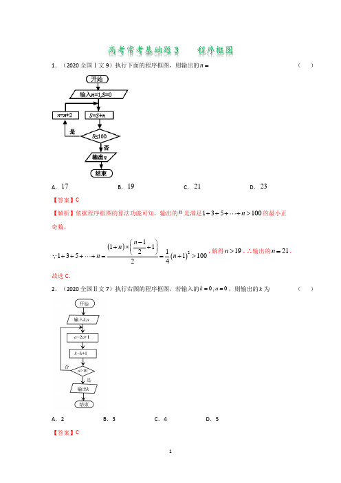 高考常考基础题3  程序框图(答案版)