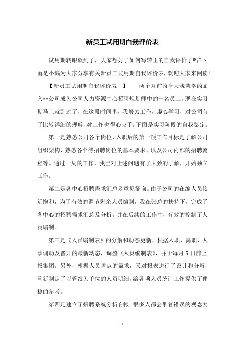 新员工试用期自我评价表