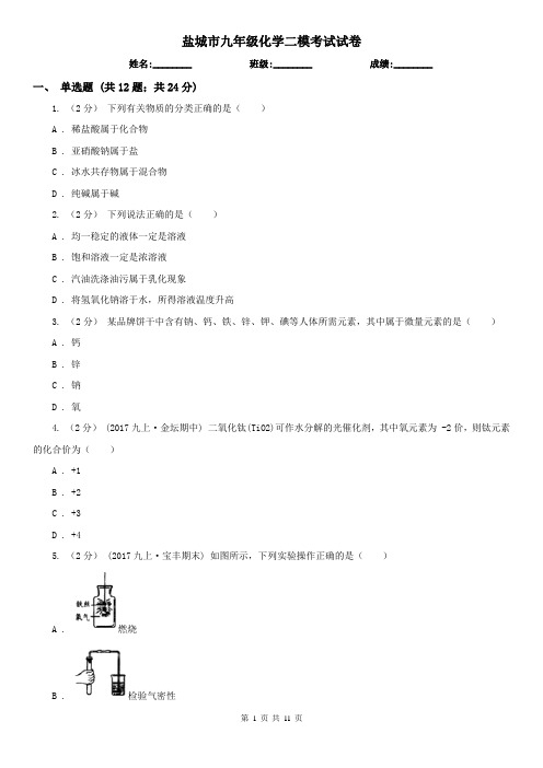 盐城市九年级化学二模考试试卷