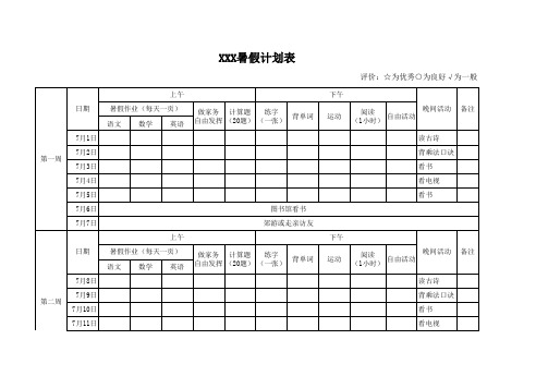 2019暑假计划表.xls