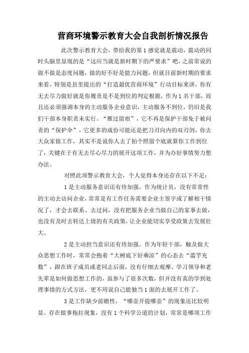 营商环境警示教育大会自我剖析情况报告