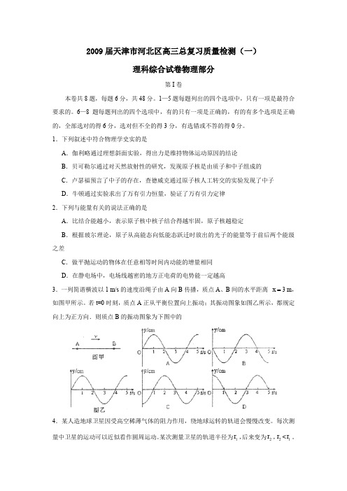 2009届天津河北区高三总复习质量检测理综物理部分