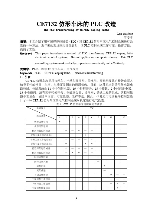 CE7132仿形车床的PLC改造
