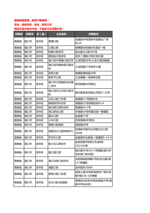 新版海南省海口市龙华区牙科企业公司商家户名录单联系方式地址大全99家