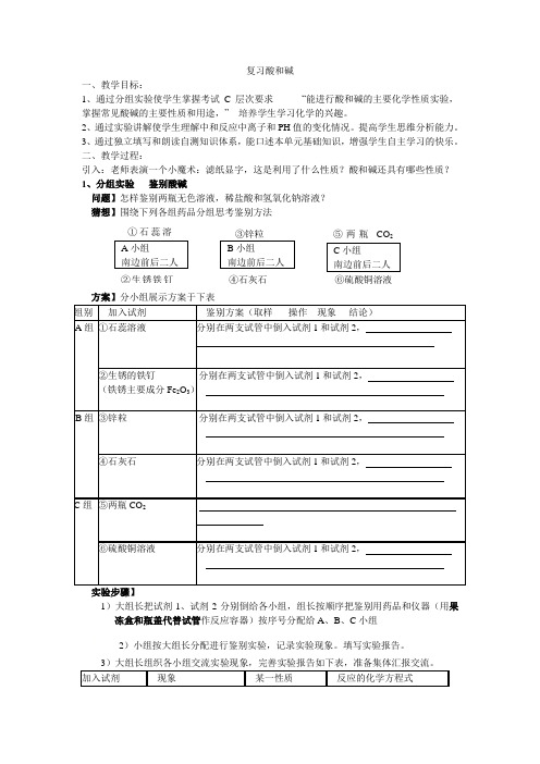 2020-2021学年人教版(五四学制)化学九年级全册  第三单元  酸和碱复习  教案 