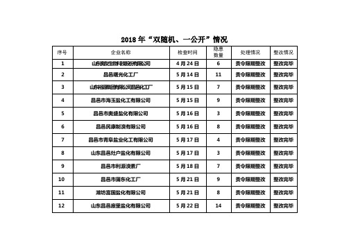2018年双随机一公开情况