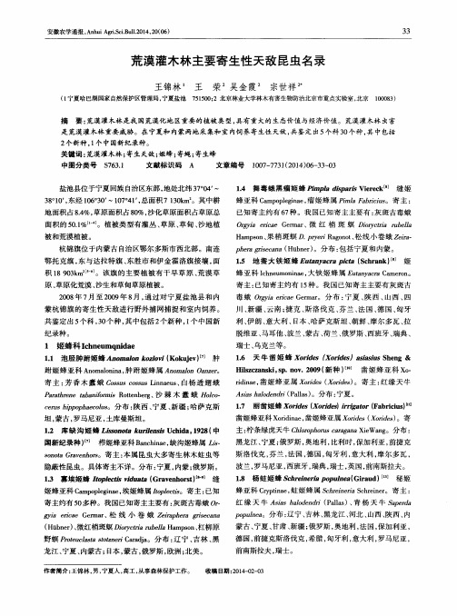 荒漠灌木林主要寄生性天敌昆虫名录