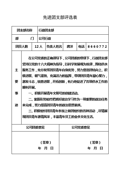 先进团支部评选表